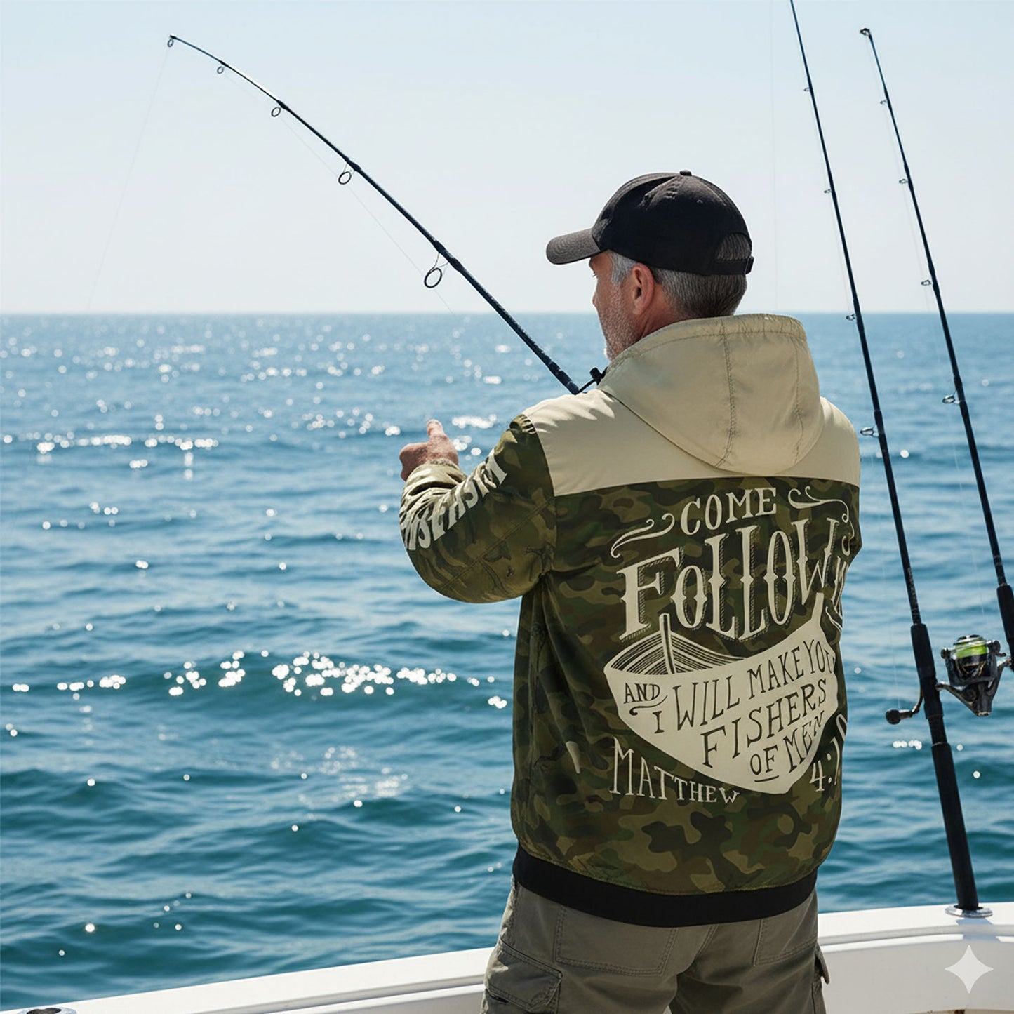 Fisher of Men Christian Camo Windbreaker Jacket – Matthew 4:19 Fishing Faith Outerwear
