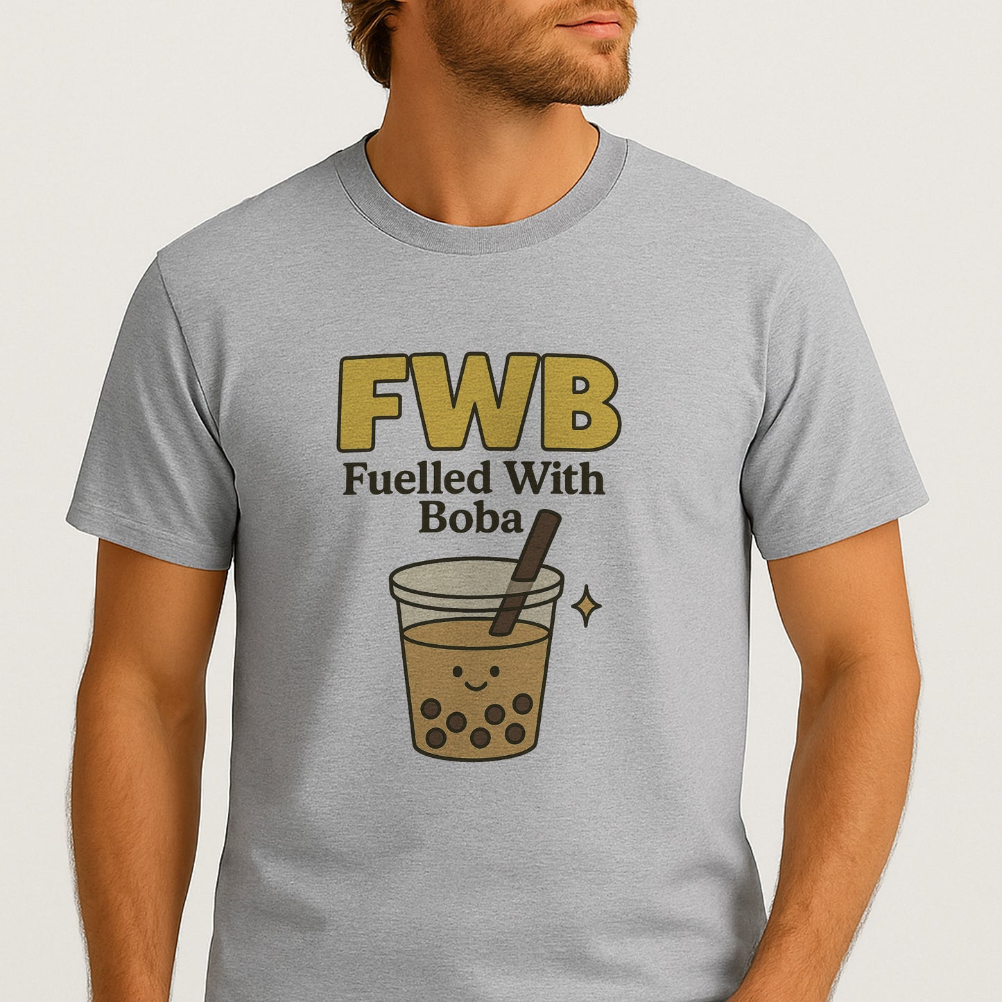 FWB Fuelled With Boba Tee – Funny Bubble Tea Lover Shirt For Boba Fans – Sport Grey - Up To 5XL