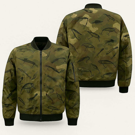 Camo Fishing Lure Bomber Jacket – Outdoor Angler Style