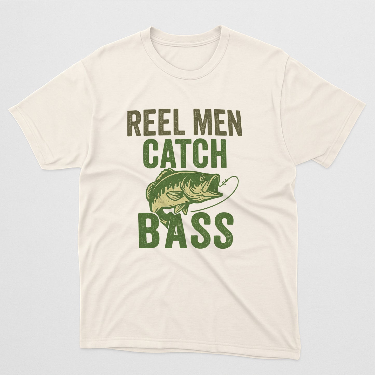 Reel Men Catch Bass Fishing T-Shirt - Funny Largemouth Bass Tee For fisherman - Natural - Up To 5XL