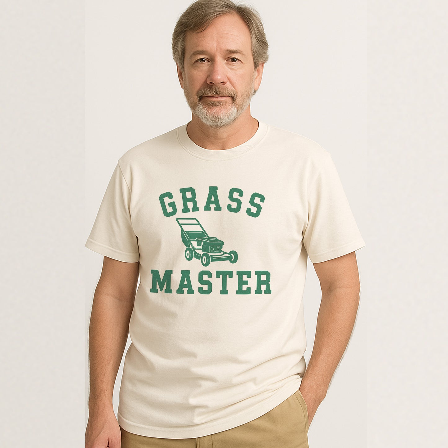 Grass Master T-Shirt – Funny Lawn Care Mowing Tee  – Natural - Up To 5XL