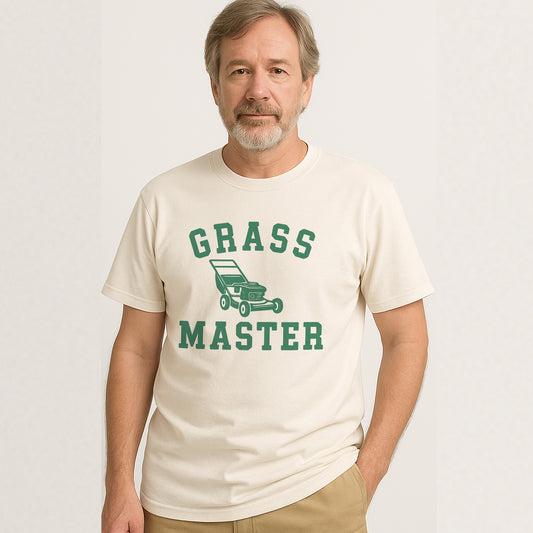 Grass Master T-Shirt – Funny Lawn Care Mowing Tee  – Natural - Up To 5XL