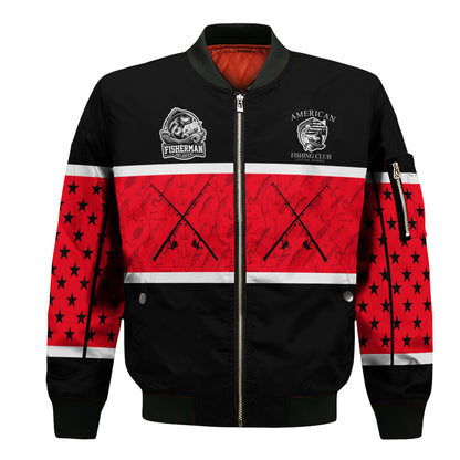 Fisherman Bomber Jacket – American Fishing Club Edition | Red & Black Outdoor Fishing Jacket for Men
