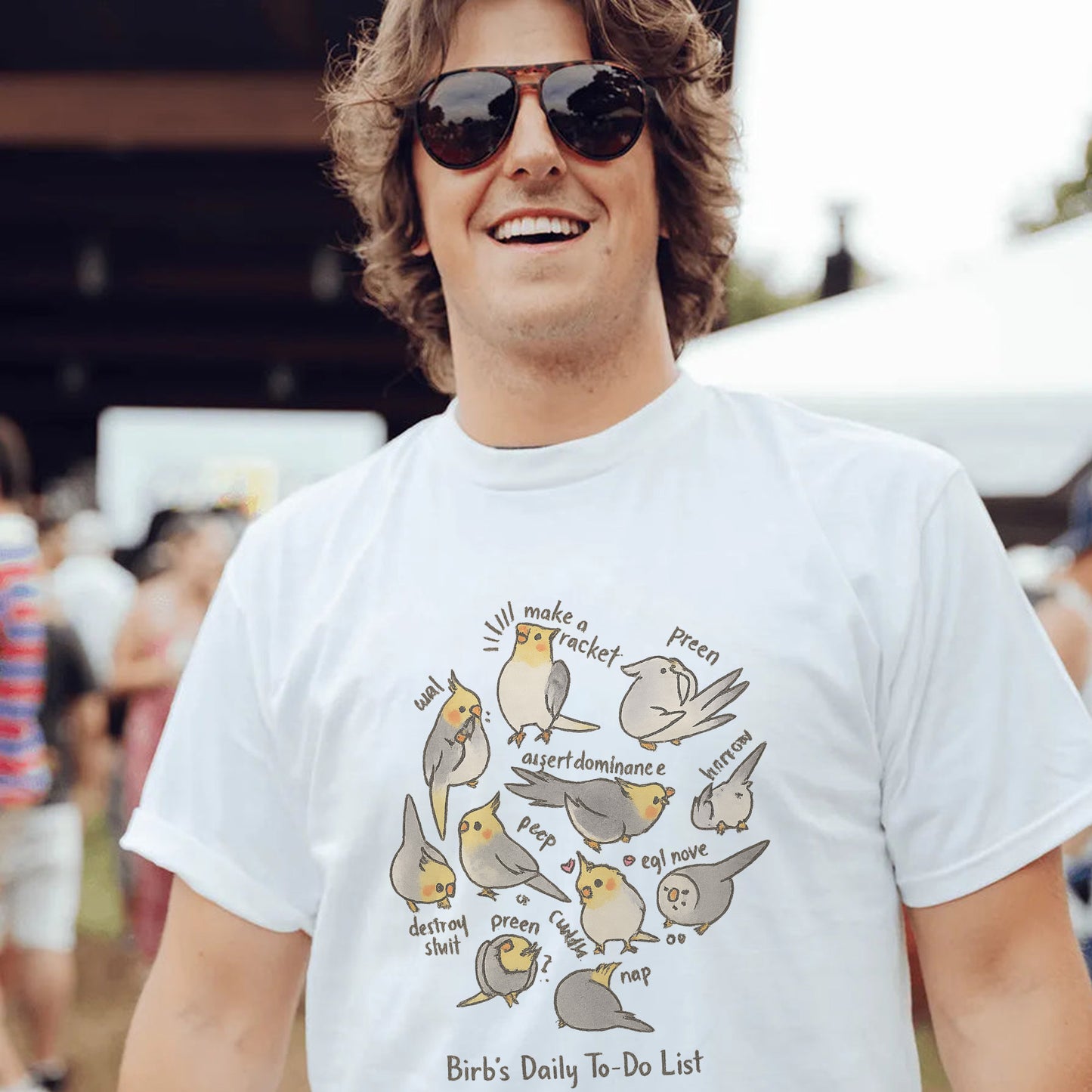 Aunny Bird To-Do List T-Shirt – Cute Cockatiel Meme Tee - White - Up To 5XL