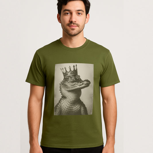 Croc King T-Shirt – Funny Royal Alligator Tee - Military Green - Up To 5XL