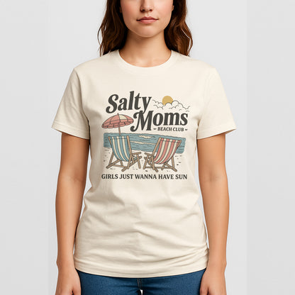 Salty Moms Beach Club T-Shirt – Funny Summer Beach Tee  – Natural - Up To 5XL