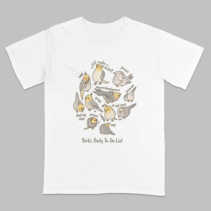 Aunny Bird To-Do List T-Shirt – Cute Cockatiel Meme Tee - White - Up To 5XL