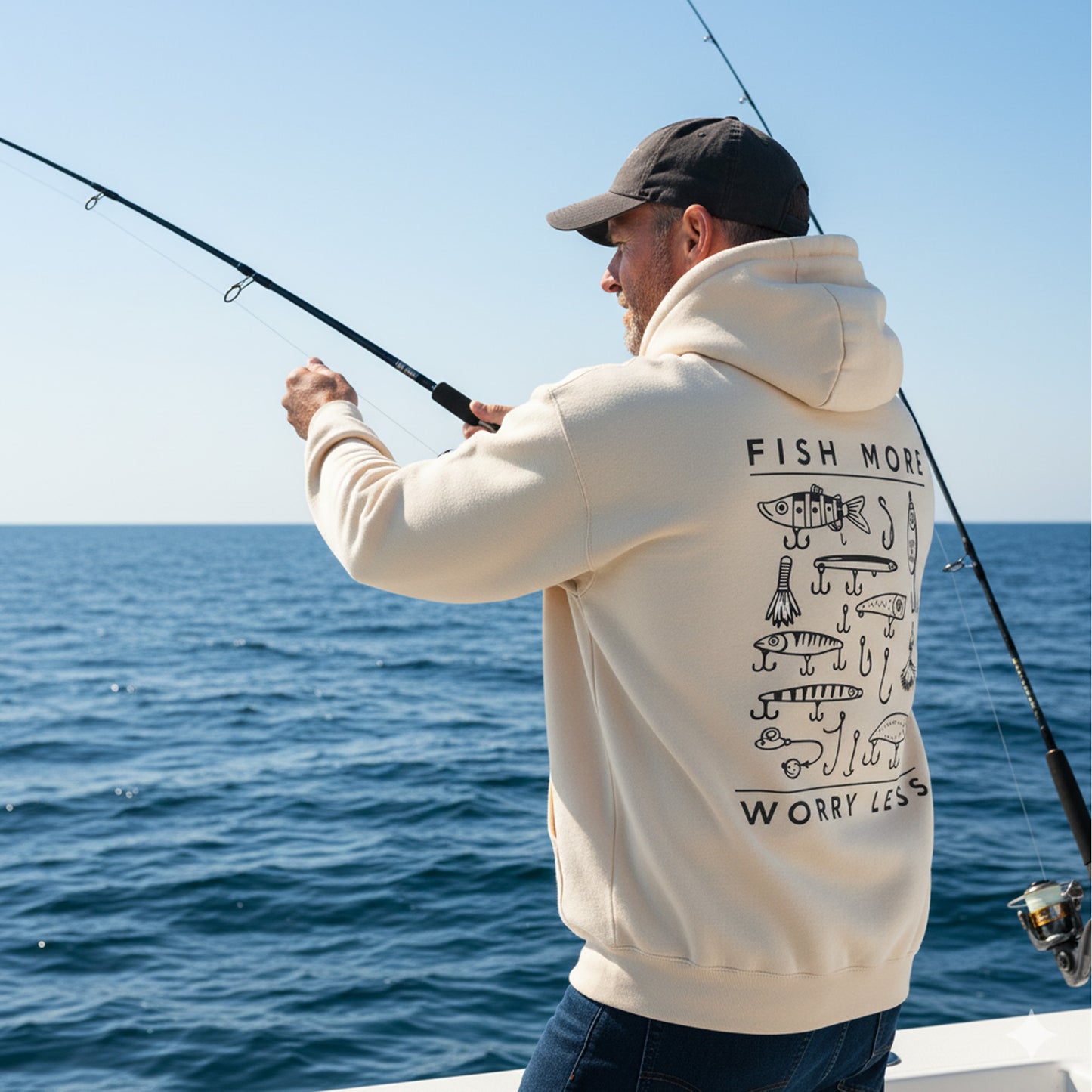 Fish More Worry Less Hoodie – Fishing Lure Hoodie for Anglers, Fisherman Gift, Outdoors Lifestyle Sweatshirt