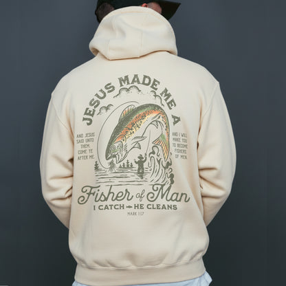 Jesus Made Me a Fisher of Man Hoodie – Christian Fishing Hoodie, Mark 1:17 Bible Verse Hoodie, Faith Fisherman Gift
