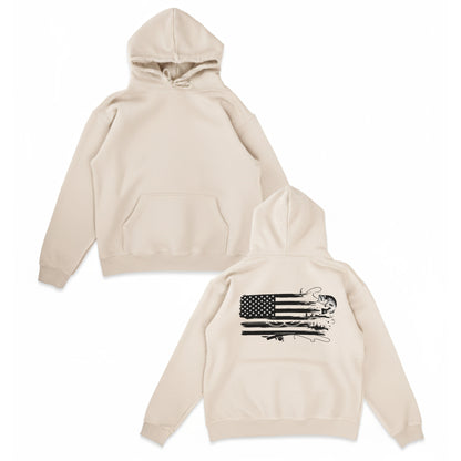 American Flag Fishing Hoodie – Patriotic Bass Fishing Hoodie, USA Fisherman Gift, Lure and Rod Flag Hoodie