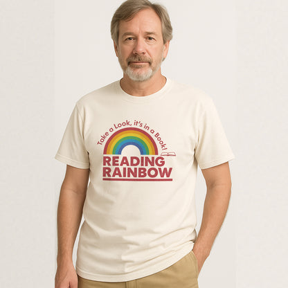 Reading Rainbow T-Shirt – Vintage Book Lover Tee – Natural - Up To 5XL