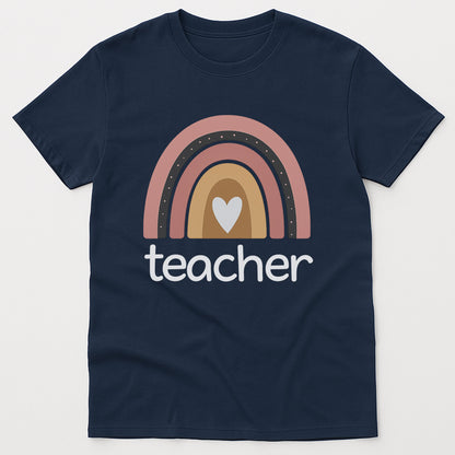 Boho Rainbow Teacher T-Shirt – Funny Teacher T Shirts– Navy - Up To 5XL