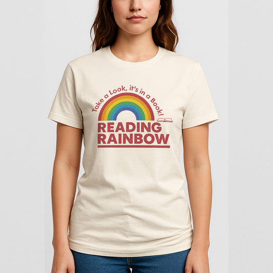 Reading Rainbow T-Shirt – Vintage Book Lover Tee – Natural - Up To 5XL