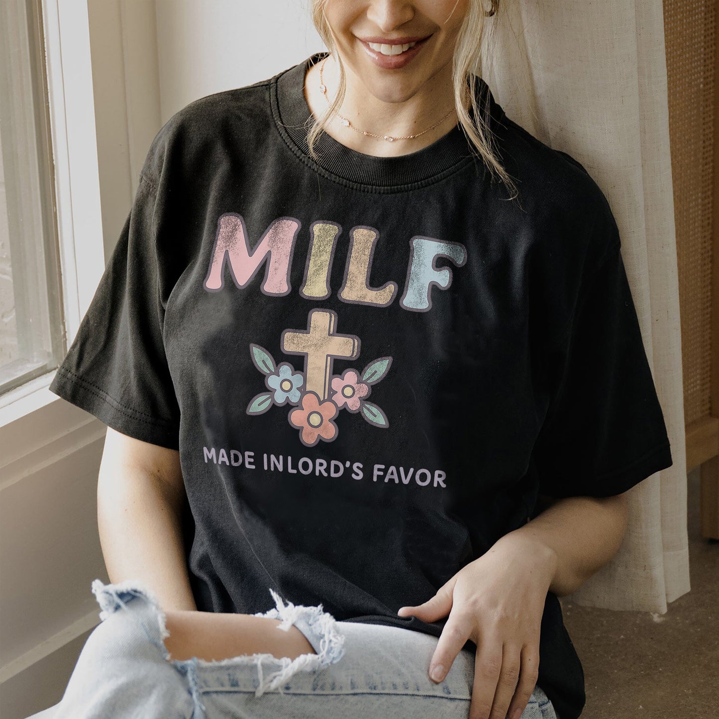 MILF – Made In Lord’s Favor Christian T-Shirt - Funny Baptist Christian Tee - Black - Up To 5XL