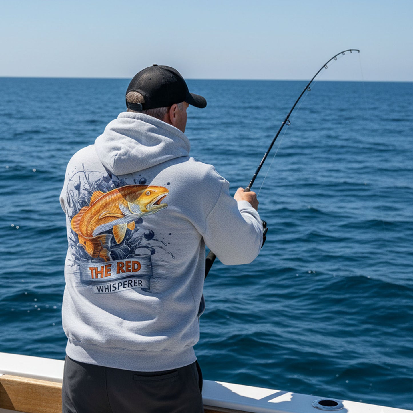 “The Red Whisperer” Fleece Pullover Hoodie – Saltwater Fishing Hoodie for Anglers