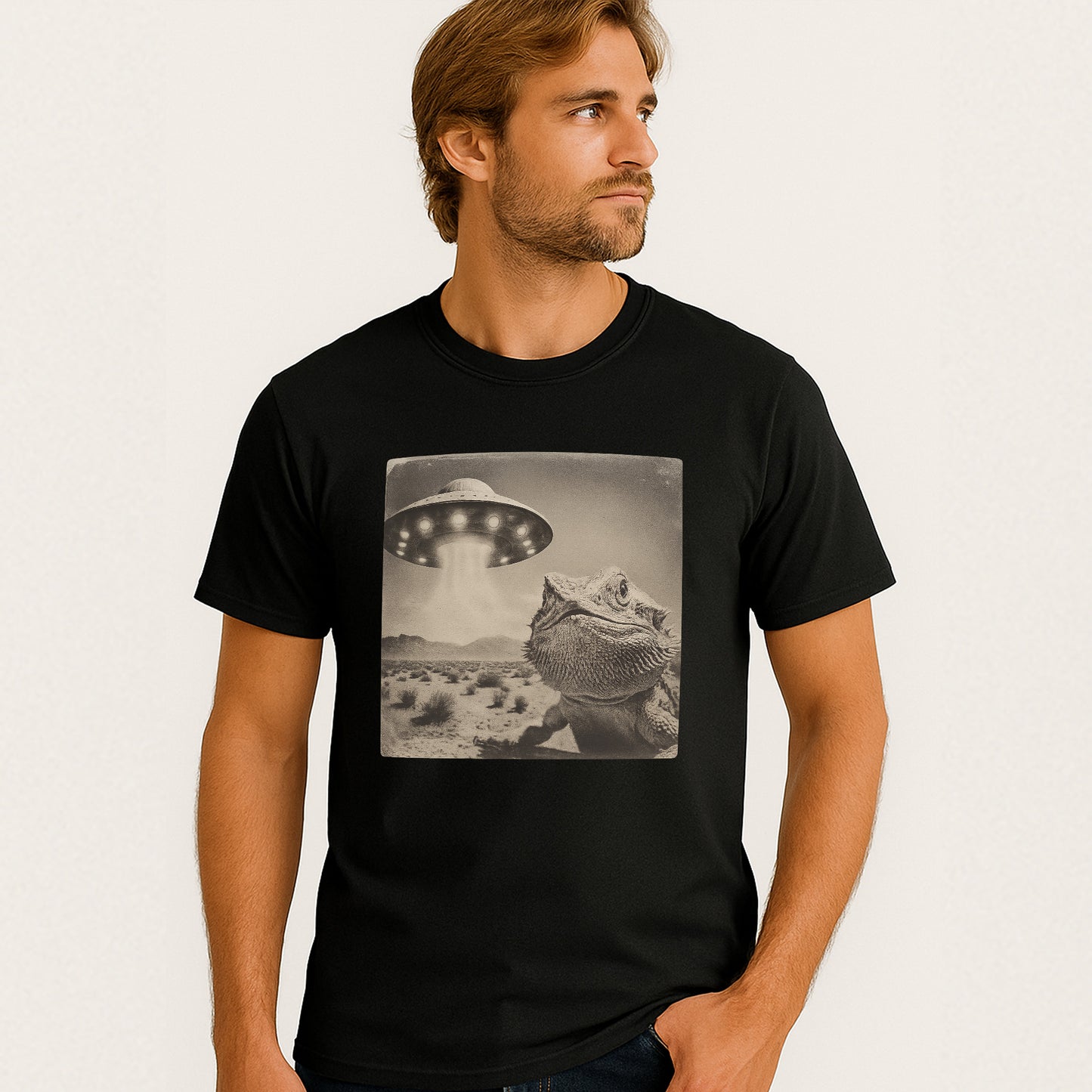 Bearded Dragon UFO Abduction Shirt – Funny Alien Desert Lizard Tee - Black - Up To 5XL