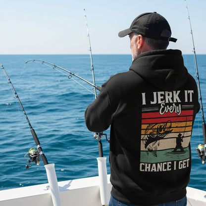 I Jerk It Every Chance I Get Hoodie – Funny Fishing Hoodie, Retro Bass Fisherman Gift, Humor Angler Apparel