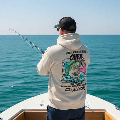 Funny Fishing Hoodie – I Like It When She Bends Over Swallows Hoodie, Bass Fishing Humor, Fisherman Gift