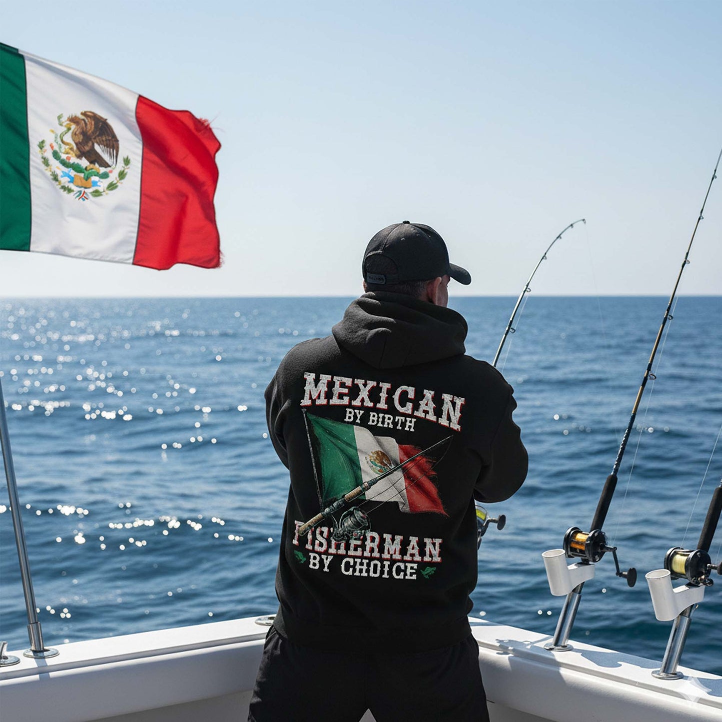 Mexican by Birth Fisherman by Choice Mexico Flag Pullover Hoodie