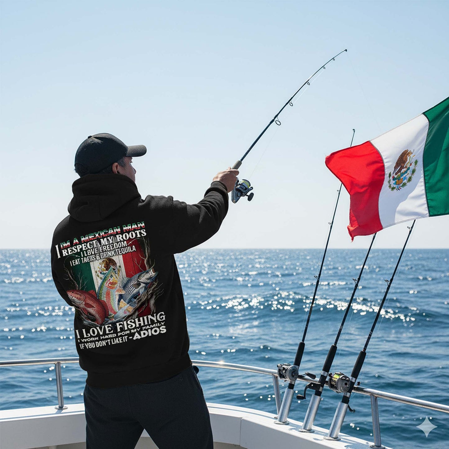 Mexican Man Fishing Hoodie – I Love Fishing, Tacos & Tequila Mexico Flag Pullover