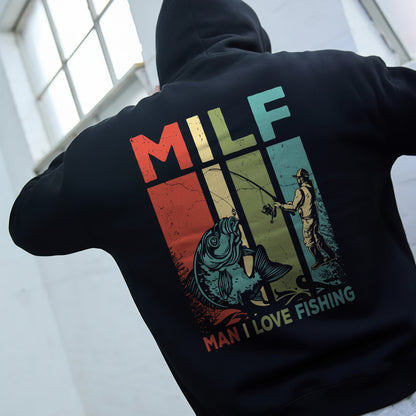 MILF Man I Love Fishing Hoodie – Funny Fishing Hoodie, Retro Bass Fisherman Gift, Humor Angler Apparel