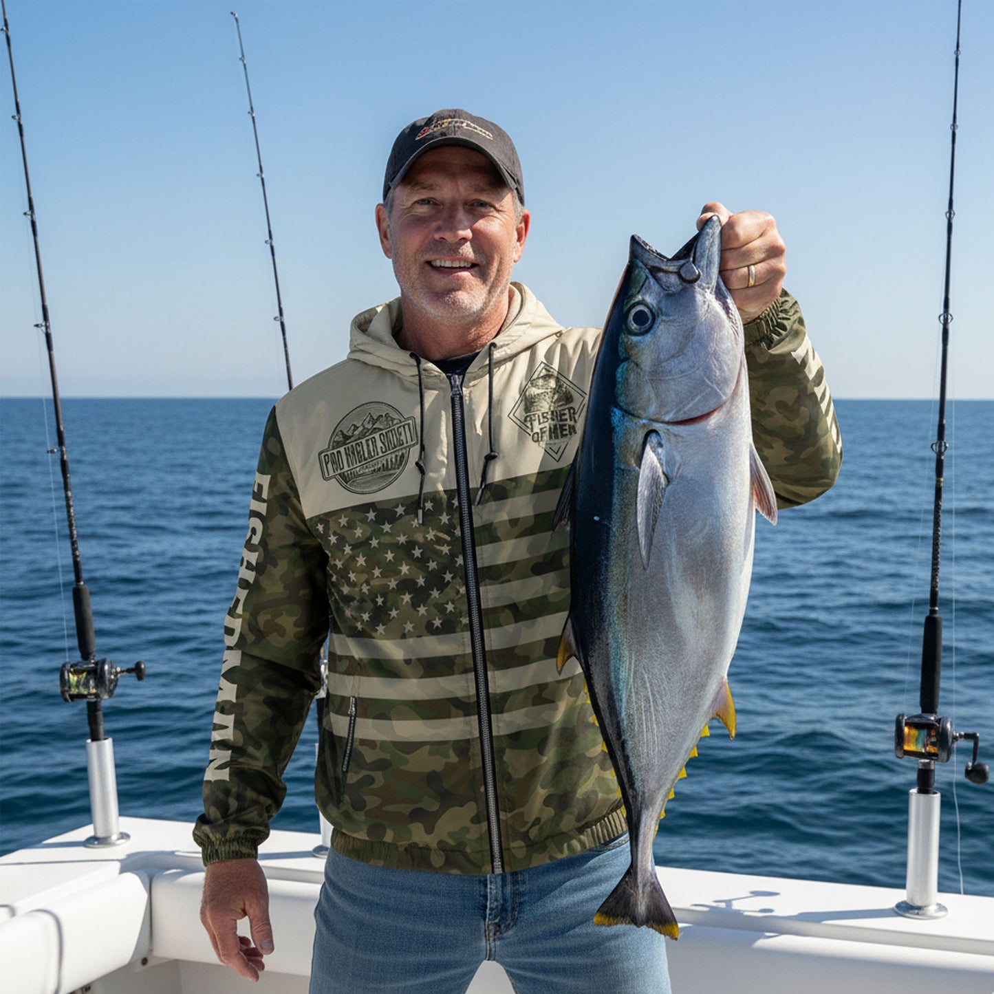 Fisher of Men Christian Camo Windbreaker Jacket – Matthew 4:19 Fishing Faith Outerwear