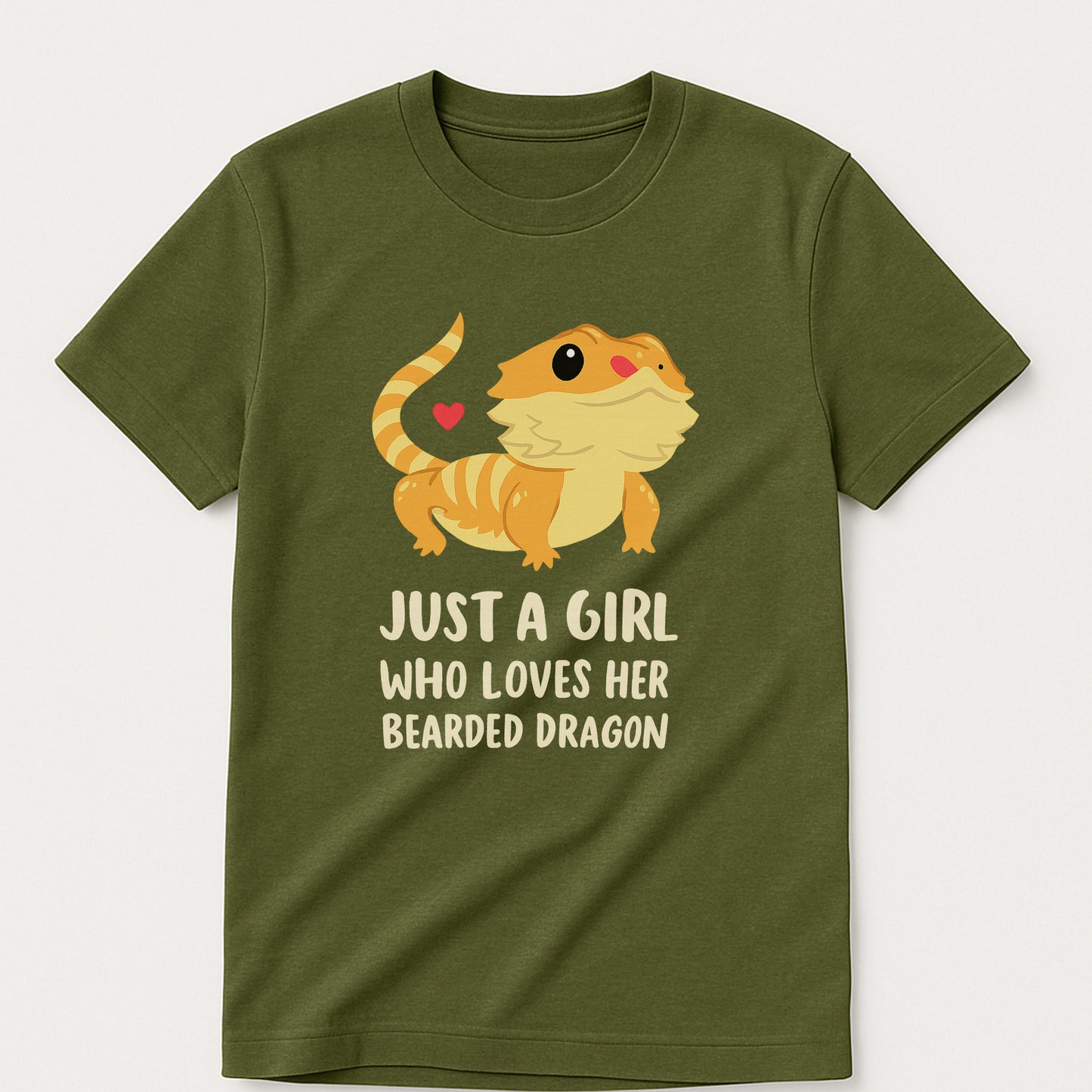 Just A Girl Who Loves Her Bearded Dragon T-Shirt – Cute Lizard Lover Gift Tee - Military Green - Up To 5XL