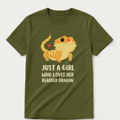 Just A Girl Who Loves Her Bearded Dragon T-Shirt – Cute Lizard Lover Gift Tee - Military Green - Up To 5XL
