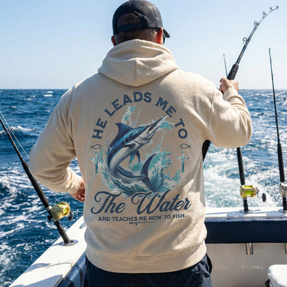 He Leads Me To The Water Hoodie – Christian Fishing Hoodie for Men