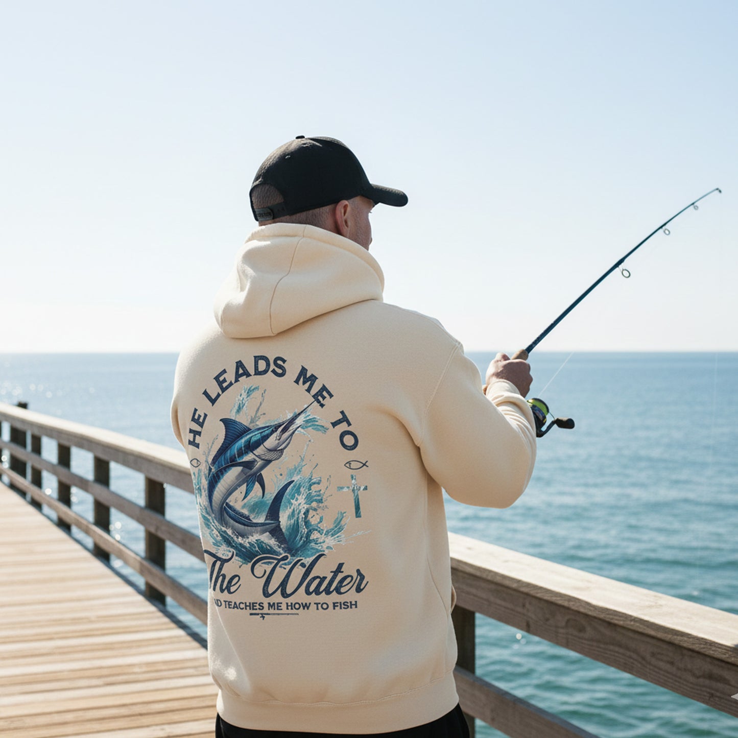 He Leads Me To The Water Hoodie – Christian Fishing Hoodie for Men