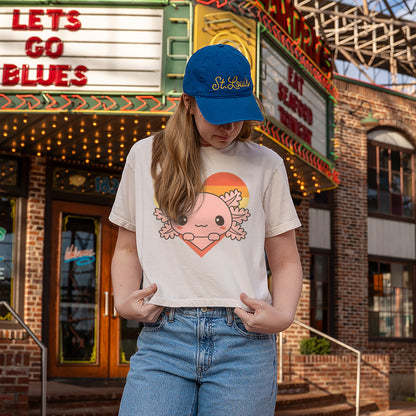 Axolotl Heart T-Shirt – Kawaii Axolotl Retro Sunset Tee - Natural - Up To 5XL