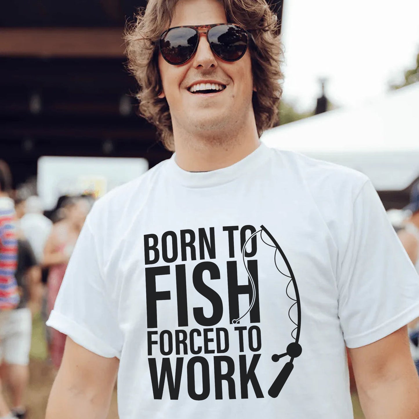 Funny Fishing Shirt - Born to Fish Forced to Work Tee - Angler Gift for Work Haters – White – Up To 5XL