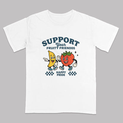 Support Your Fruity Friends Strawberry T-Shirt – Funny LGBTQ Pride Month Shirt  – White - Up To 5XL
