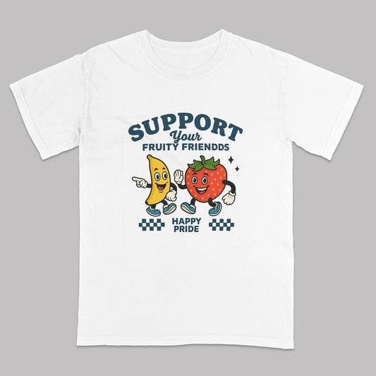 Support Your Fruity Friends Strawberry T-Shirt – Funny LGBTQ Pride Month Shirt  – White - Up To 5XL