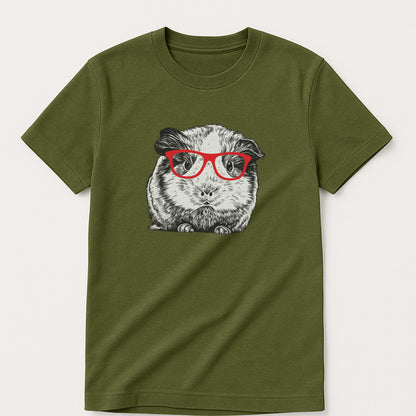 Guinea Pig With Glasses Funny Shirt  – Cute Nerdy Pet Tee For Animal Lovers - Military Green- Up To 5XL